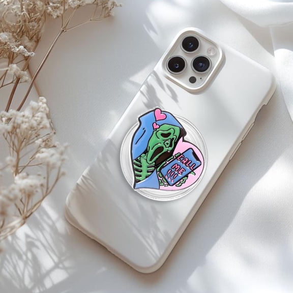Heart Phone Grip, Spooky Skeleton Stand, Pastel Goth Accessory (Magnetic or Adhesive)