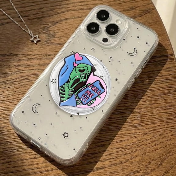 Heart Phone, Spooky Skeleton, Pastel Goth Phone Grip, Spooky Style Phone Holder, E-Reader Accessory