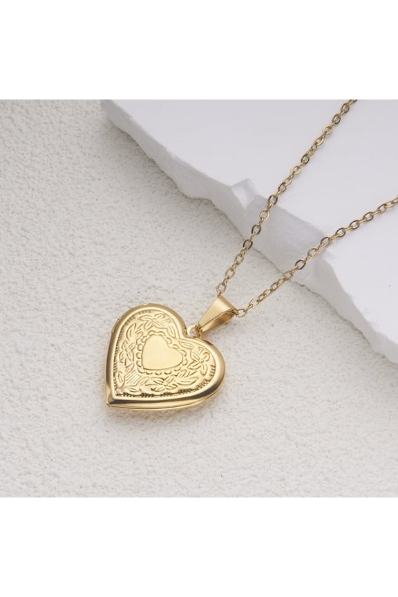 Heart Photo Locket Pendant Necklace Photo Frame Promise Love Keepsake Necklace Polished Alloy Adjustable Length Retro Style Valentines Day Gift Anniversary Jewelry