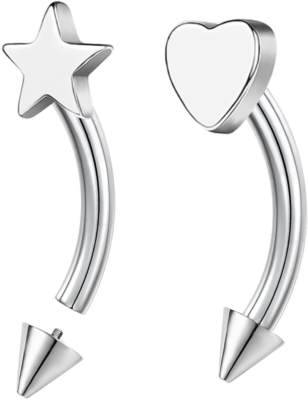 Heart Piercing Jewelry Titanium Eyebrow Rings Star Vertical Labret Lip Jewelry 16G Curved Barbells Daith Earrings for Women Men (10mm)