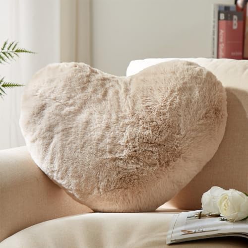 Heart Pillow, Beige Heart Pillows, Love Pillow Gifts, 14X17 Inch Large Heart Shaped Pillows, Faux Rabbit Fur Coquette Room Decor Throw Pillows, Living, Bedroom, Indoor Outdoor