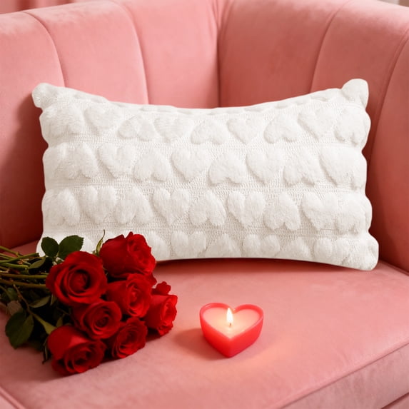 Heart Pillow Cover, Quilted White Decorative Cushion Cover with Hidden Zipper for Living Room Sofa Bedroom, 19x15 Inches, Insert Not Included