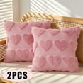 thumbnail image 1 of Valentines Pillow Covers Heart Pillowcase for Couch Home Soft Plush Faux Fur Pillow Cases for Sofa Living Room 18" x 18" 2Pcs Design 2 Pink, 1 of 6