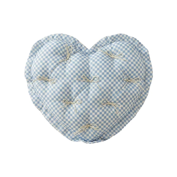 Heart Pillow, Cute Soft Heart Shaped Throw Pillow Ruffle Love Bow Pillow Decorative for Couch Sofa Living Room Bed Chair LightBlue