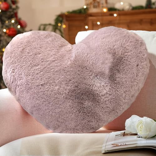 Heart Pillow, Dusty Pink Heart Pillows, Love Pillow Gifts, 14X17 Inch Large Heart Shaped Pillows, Faux Rabbit Fur Coquette Room Decor Throw Pillows, Living, Bedroom, Indoor Outdoor