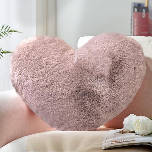 Heart Pillow, Dusty Pink Heart Pillows, Love Pillow Gifts, 14X17 Inch Large Heart Shaped Pillows, Faux Rabbit Fur Coquette Room Decor Throw Pillows, Living, Bedroom, Indoor Outdoor