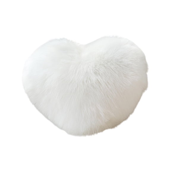 Heart Pillow, Faux Fur Heart Decorative Pillows, Heart Shaped Throw Pillow for Bed, Soft Fluffy Decorative Cushion for Chair Sofa Living Room-Plush Pillow Home Decor(White)