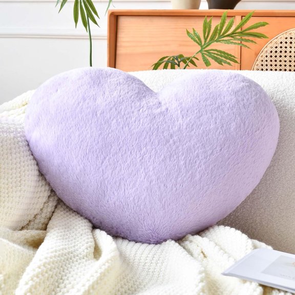 Heart Pillow Fluffy Purple Heart Shaped Throw Pillows Soft Faux Fur Cushion Bed Pillows Decorative Pillows for Christmas Valentines Day Birthday, Ideal Gifts for Her, Small Size-13*10 inch
