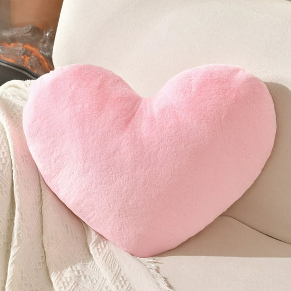 Heart Pillow, Soft Heart Shaped Pillow, Faux Fur Fluffy Cushion, Cute Fur Room Decorative Throw Pillow, Heart Plush Cushion, for Couch Bed Kid Girls Women Valentine's Day Gift, Pink-13*10 inch