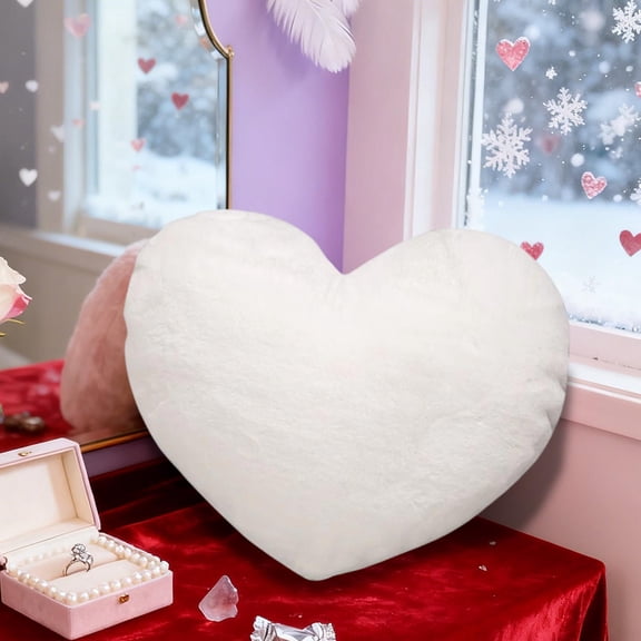 Heart Pillow White Throw Pillows Decorative Pillows for Bed Couch Cute Faux Rabbit Fur Small Pillow for Women Valentine Anniversary Fall Christmas Home Decor(Mini, 13"x10")