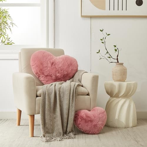 Heart Pillows, Love Heart Shaped Pillow, Rose Cute Heart Pillow for Gifts, Shaped Throw Pillows for Her, Kids, Women, Girls Home Decoration, 10X11 Inch