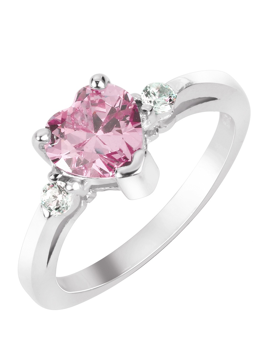 Heart Pink Cubic Zirconia Ring Sterling Silver Size 14, Women's