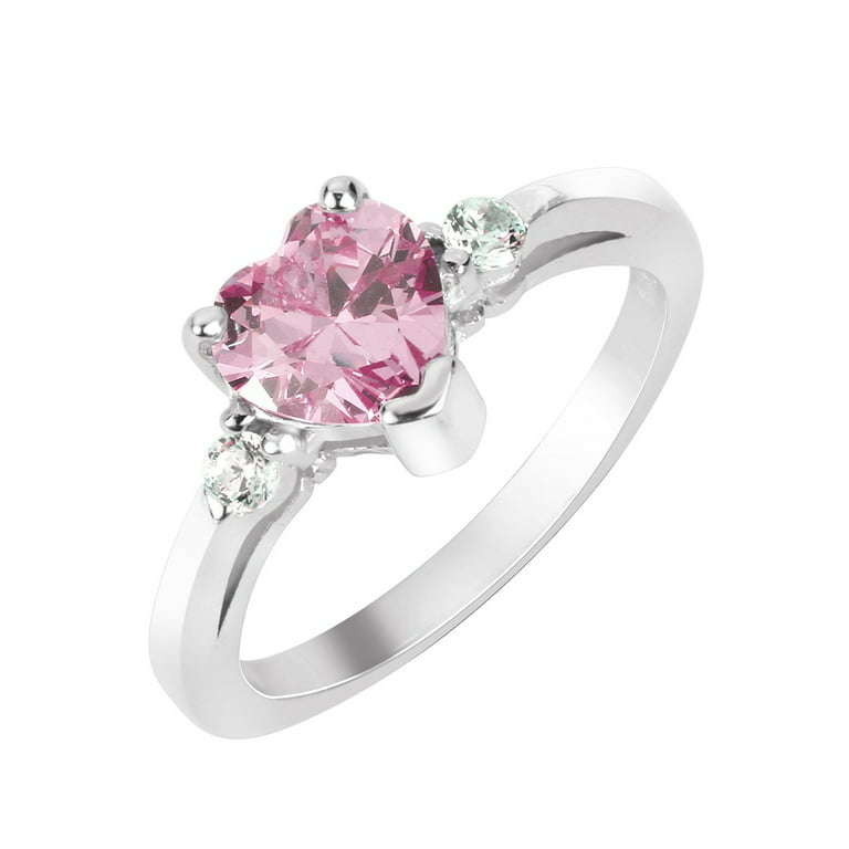 Heart Pink Cubic Zirconia Ring Sterling Silver Size 14, Women's
