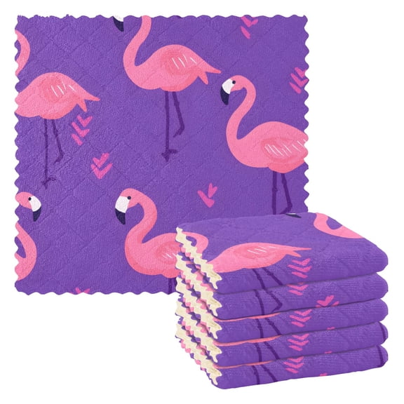 Heart Pink Flamingos Dish Towels 6 Pack Kitchen Cleaning Dish Cloths Absorbent Reuseable Cleaning Cloths 11'' x 11''