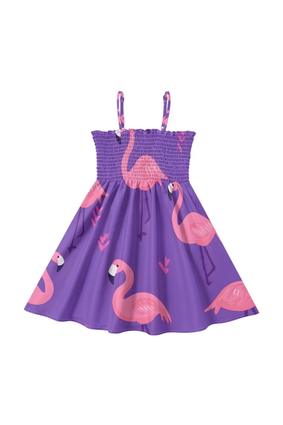 Heart Pink Flamingos Girls' Casual Dresses 2Y-8Y Sleeveless Ruffle Neck for Summer Daily Wear