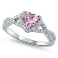 thumbnail image 1 of Heart Pink Stone Surrounded By Round Cubic Zirconia Swirl Design Ring Sterling Silver 925, 1 of 6