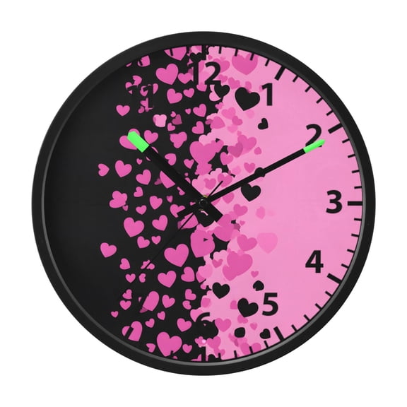 Heart Pink Wall Clock 12 Inch Voice Activated Night Light Silent Non Ticking