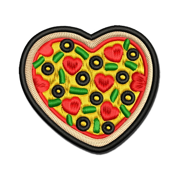 Heart Pizza Love Applique Multi-Color Embroidered Iron-On Patch - 2.0 Inch Mini