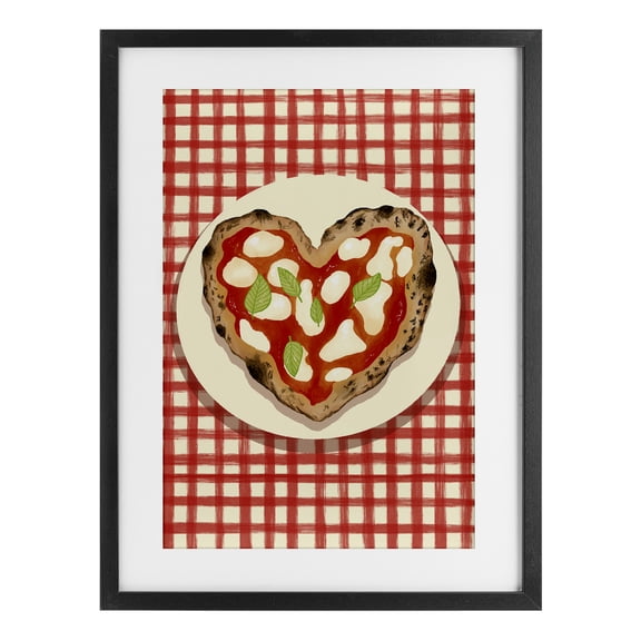 Stupell Industries Heart Pizza on Red Check Black Framed Print Under Glass, design by Florentina Dolci, 20 x 14