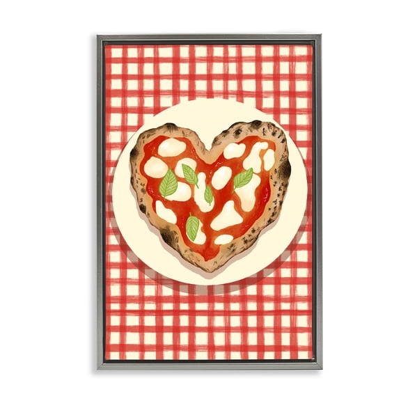 Stupell Industries Heart Pizza on Red Check Gray Framed Floater Canvas Wall Art, design by Florentina Dolci, 25 x 17