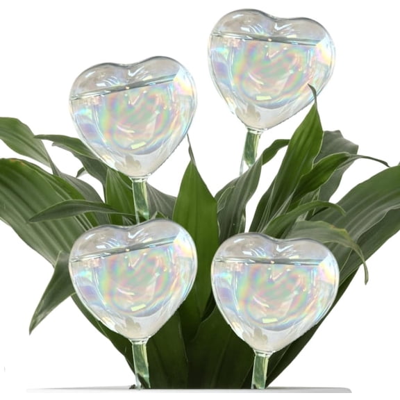Perky Poppy Watering Globes Iridescent Glass Heart Self-Watering 4-Piece Set 230 mL