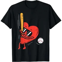 Heart Playing Baseball Valentines Day Boys Men Coach T-Shirt