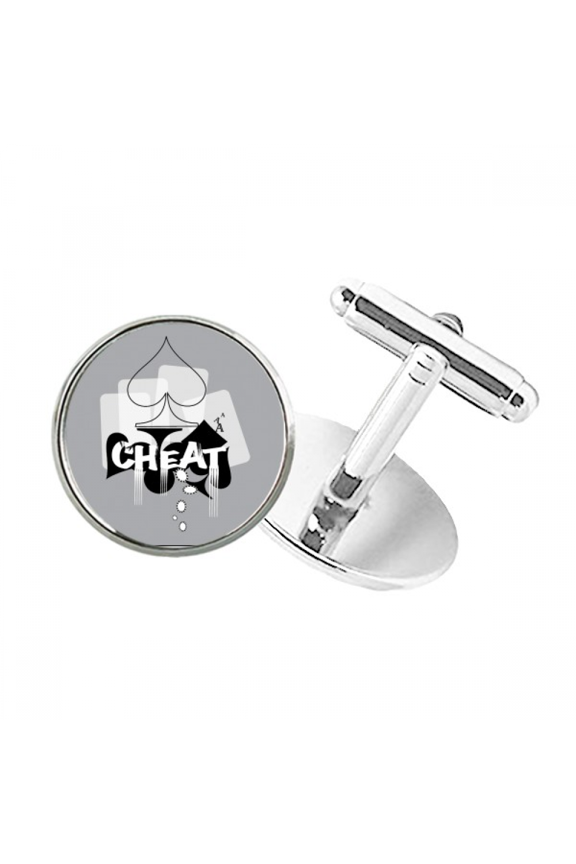 Heart Playing Cards Gambling Utensils Pattern Round Button Cuff Clip Stud Cufflinks