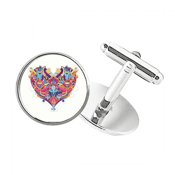 Heart Playing Cards Geometric Pattern Round Button Cuff Clip Stud Cufflinks