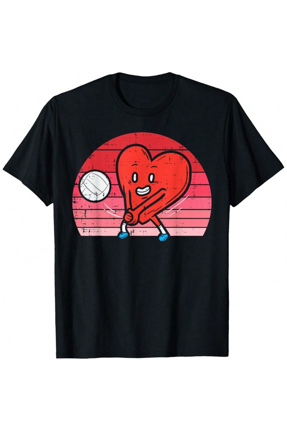 Heart Playing Volleyball Valentines Day Sport Men Women T-Shirt