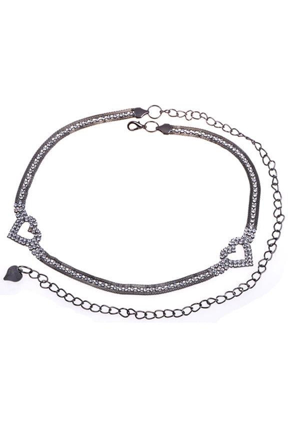 Heart Please Happy Rhinestone Studded Gun Metal Inspired Chained Glory Belt