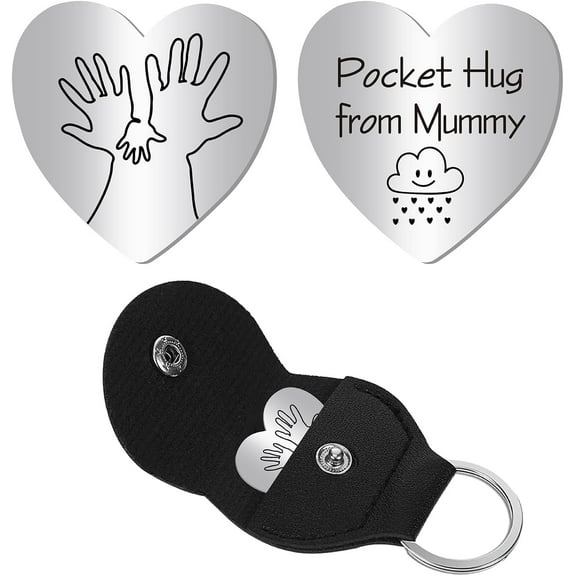 Heart Pocket Hug Token Labyrinth Long Distance Relationship Keepsake Keychain grey