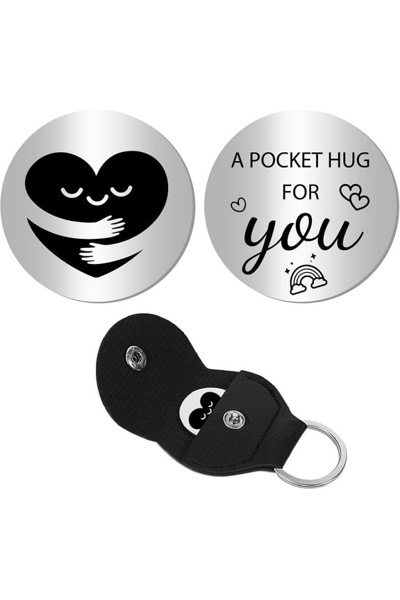Heart Pocket Hug Token Long Distance Relationship Keepsake Stainless Steel Double Sided Message Engraved Pocket Token Coin Flat Round with Keychains for Memento Gift 1.2 x 1.2Inch