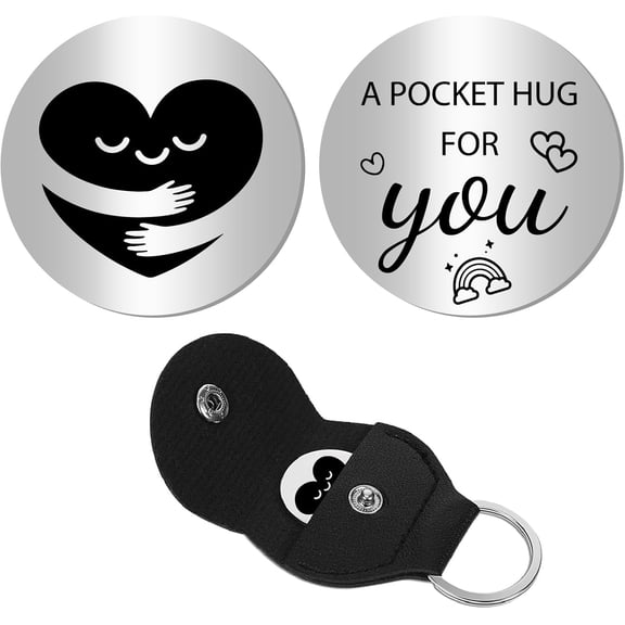 Heart Pocket Hug Token Long Distance Relationship Keepsake Stainless Steel Double Sided Message Engraved Pocket Token Coin Flat Round with Keychains for Memento Gift 1.2 x 1.2Inch