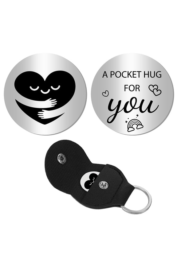 Heart Pocket Hug Token Long Distance Relationship Keepsake Stainless Steel Double Sided Message Engraved Pocket Token Coin Flat Round with Keychains