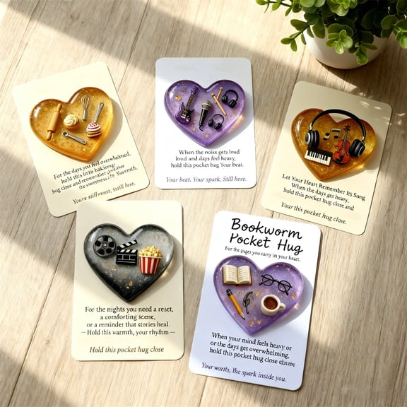 Heart Pocket Hug Token with Card, Resin Keepsake Gift for Friends, Long Distance Emotional Support Present for Anxiety & Encouragement