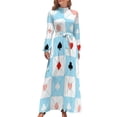 thumbnail image 1 of Heart Poker Dress High Neck Blue And White Plaid Print Beach Dresses Long Sleeve Long Maxi Dress Party Vestidos, 1 of 4