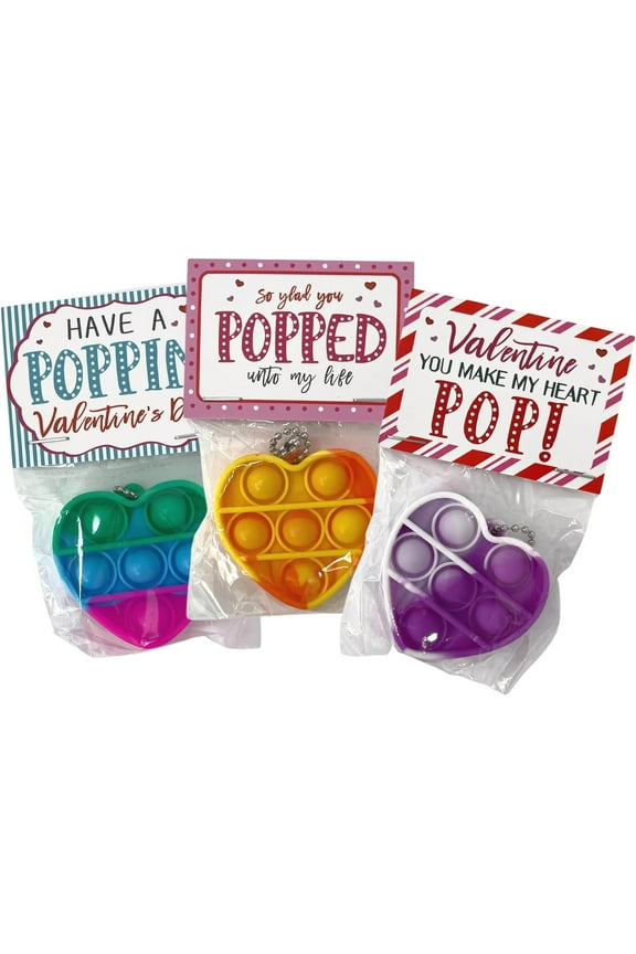 Heart Pop It Bracelet Valentines Class  24 Pack School Fidget Toys Unique Vday Bulk Hearts Cards Poppin in Happy Vday