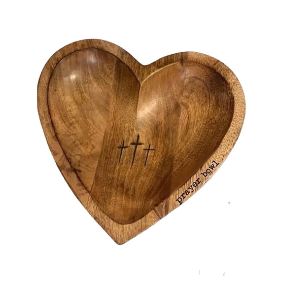 Heart Prayer Bowl Wooden Dough Bowl for Spiritual Reflection Meditation Decor Hand Carved Rustic Blessing Bowl for Home Altar Religious Gift Easter Housewarming Present, Bowl