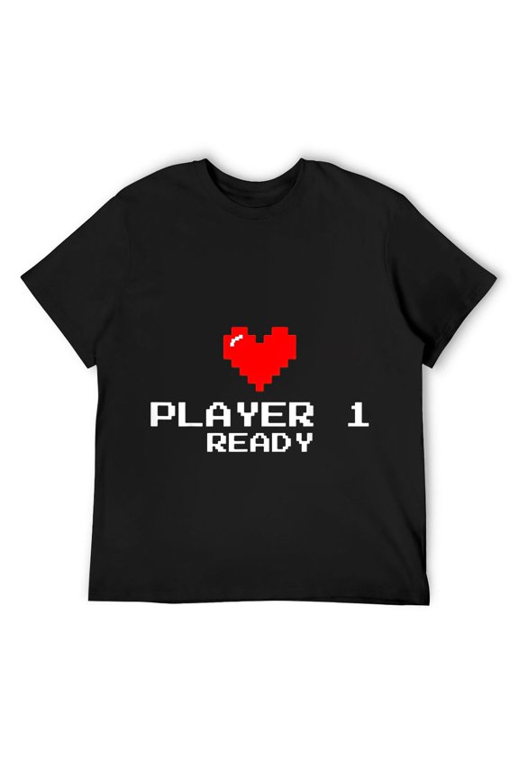 Heart Pregnancy and Baby Announcement - Player 1 is Ready T-Shirt Black M