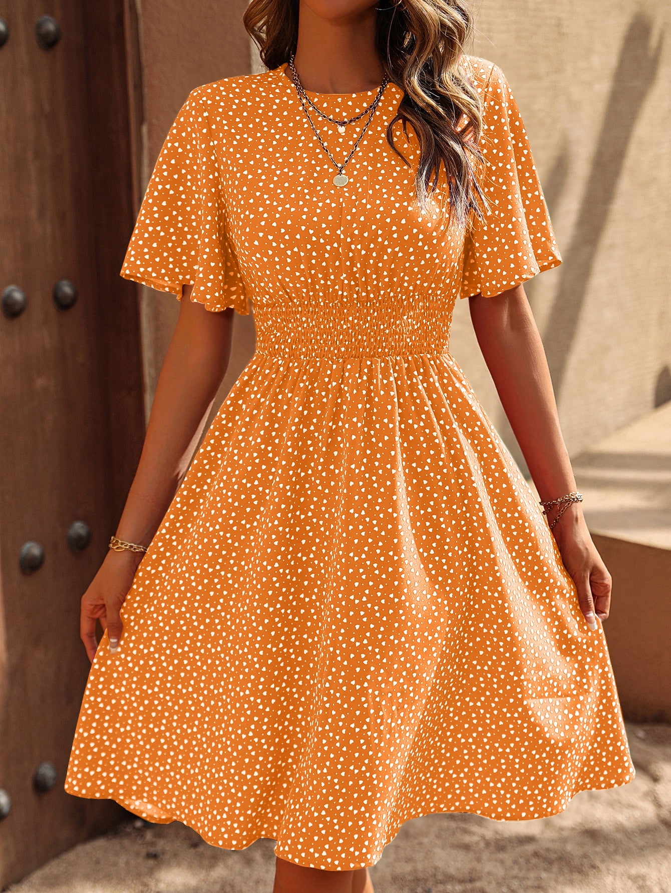 Heart Print Butterfly Sleeve Dress - Walmart.com