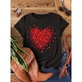 thumbnail image 1 of Heart Print Crew Neck T-Shirt, Casual Short Sleeve Top For Spring & Summer, Women's Clothing, 1 of 5