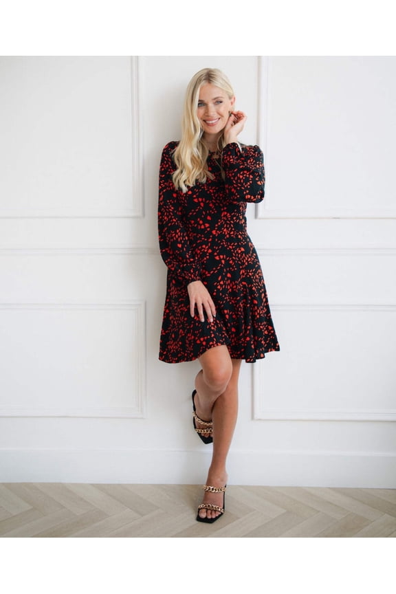 Heart Print Long Sleeve Mini Dress