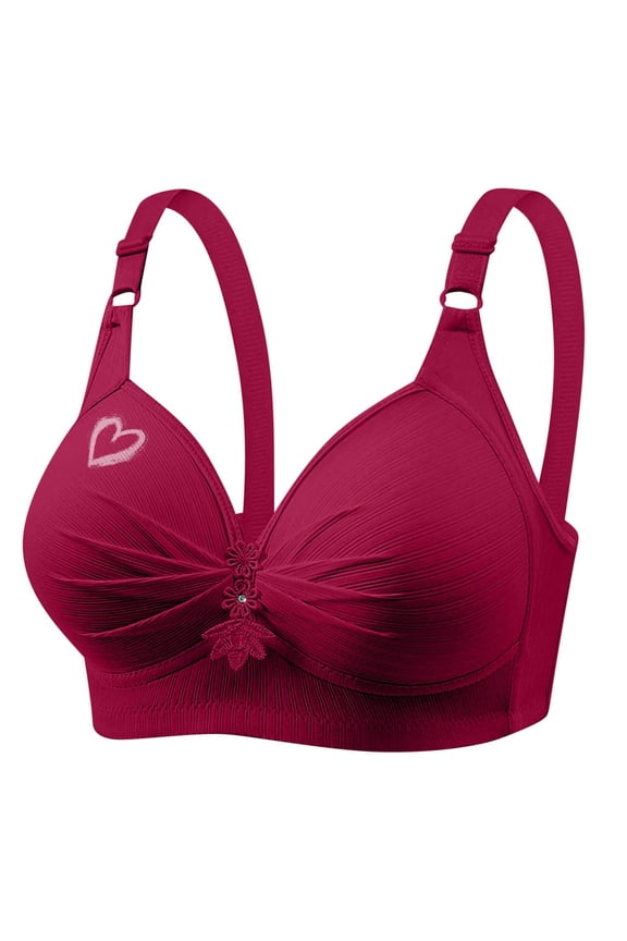 Heart Print Tshirt Bra for Women V Neck Full Coverage Push up No Underwire Comfort Adjustable Strap Everyday Bras