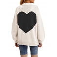 thumbnail image 1 of Heart Print Women Loose Casual Knit Cardigan Open Front Outerwear Sweater Coat, 1 of 5