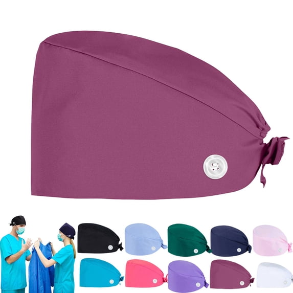 Heart Printed Bouffant Cap with Buttons Unisex Sweatband Adjustable Tie Back Hat