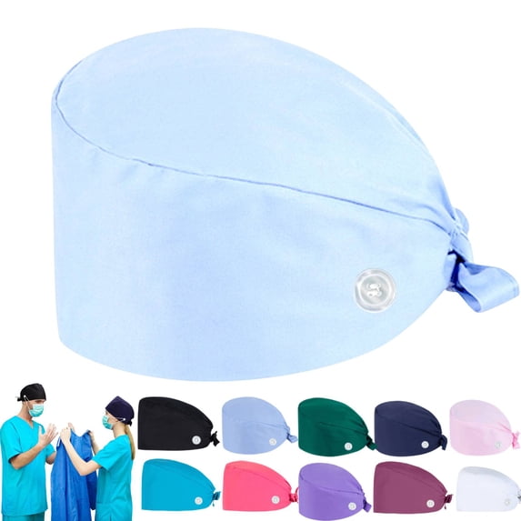 Heart Printed Bouffant Cap with Buttons Unisex Sweatband Adjustable Tie Back Hat