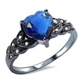 thumbnail image 1 of Heart Promise Accent Ring Black Tone Blue Sapphire CZ 925 Sterling Silver Size 9, 1 of 4