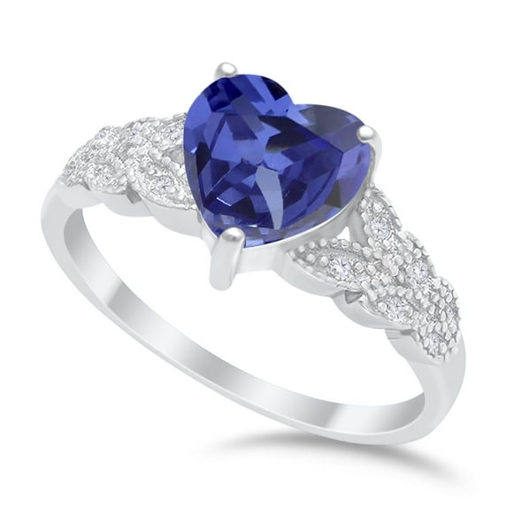 Heart Promise Accent Ring Tanzanite CZ 925 Sterling Silver Size 8