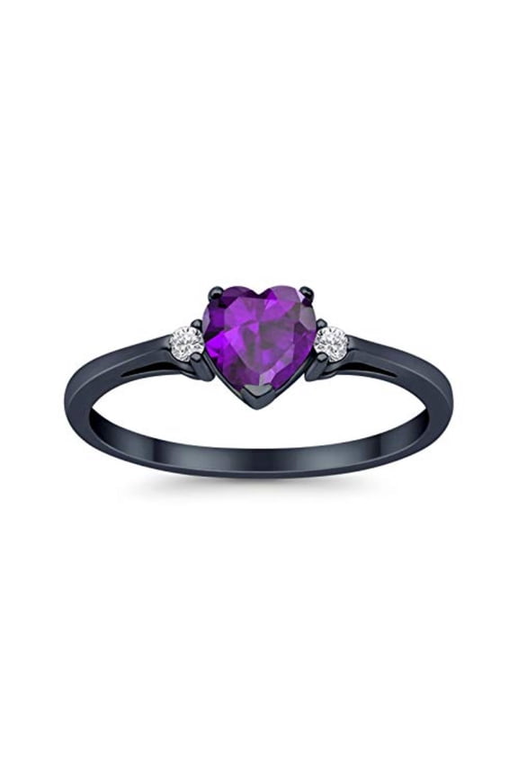 Heart Promise Black Tone, Simulated Amethyst CZ Wedding Ring 925 Sterling Silver