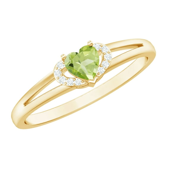 Rosec Jewels Heart Promise Ring - Peridot and Diamond Ring for Women (AAA Grade), 18K Yellow Gold, US 12.50